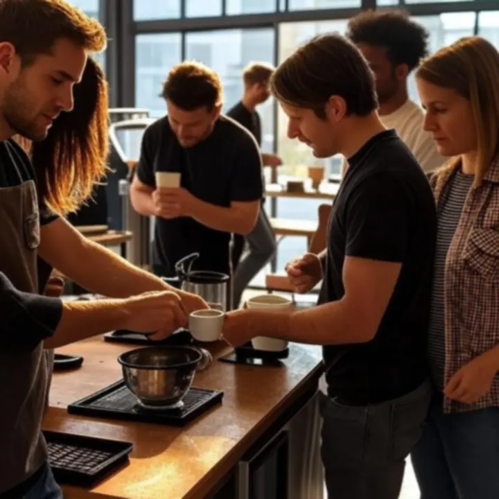 Koffieworkshop met deelnemers rond de bar in Baarnse Auto Club