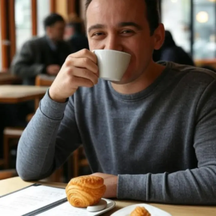 Gaste geniet van een cappuccino bij Baarnse Auto Club