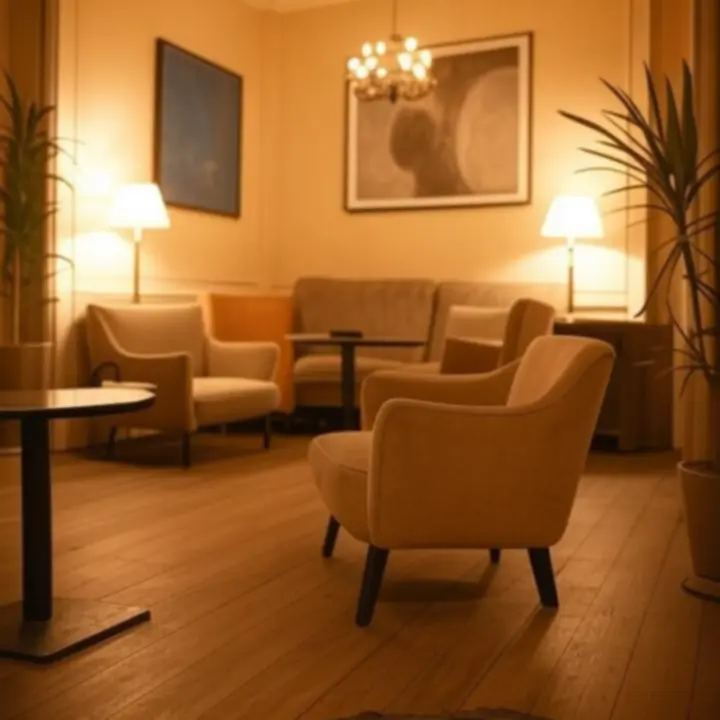 Sfeervol interieur van Baarnse Auto Club met warme kleuren, licht en natuurlijke materialen.