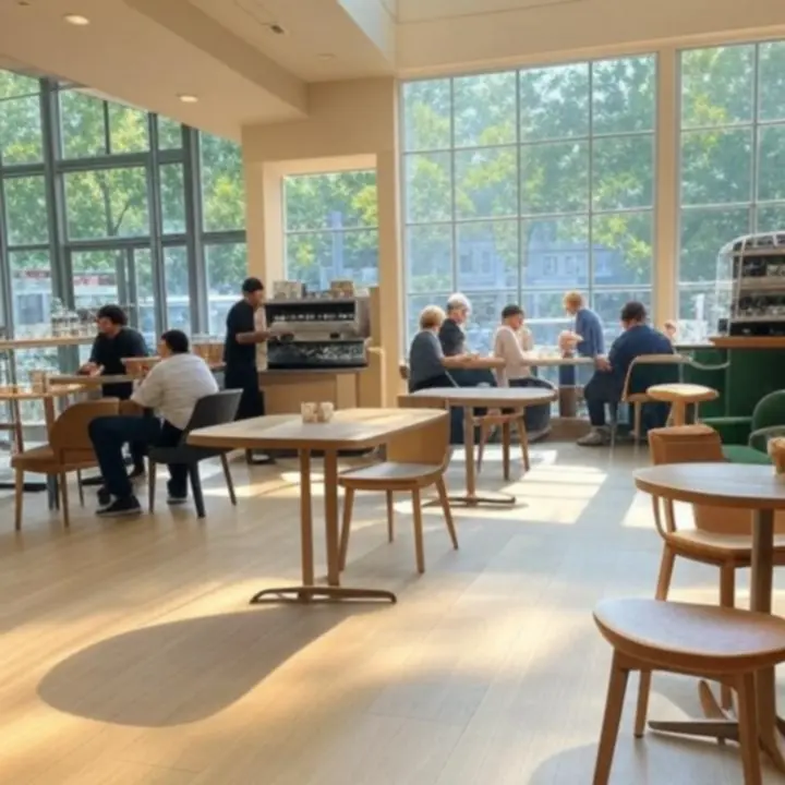 Cafétafel bij een groot raam met veel daglicht en uitzicht op de straat